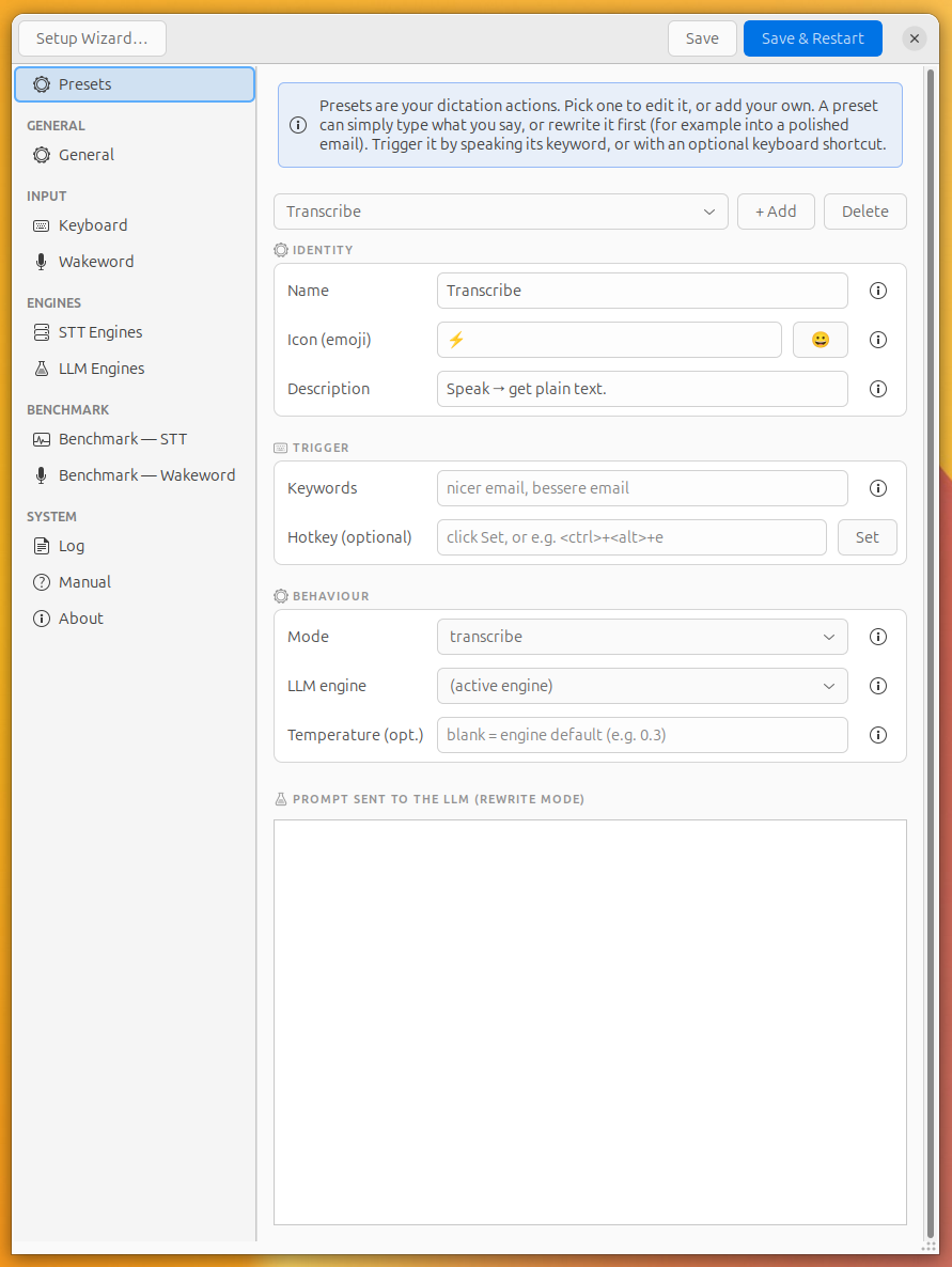 Presets page