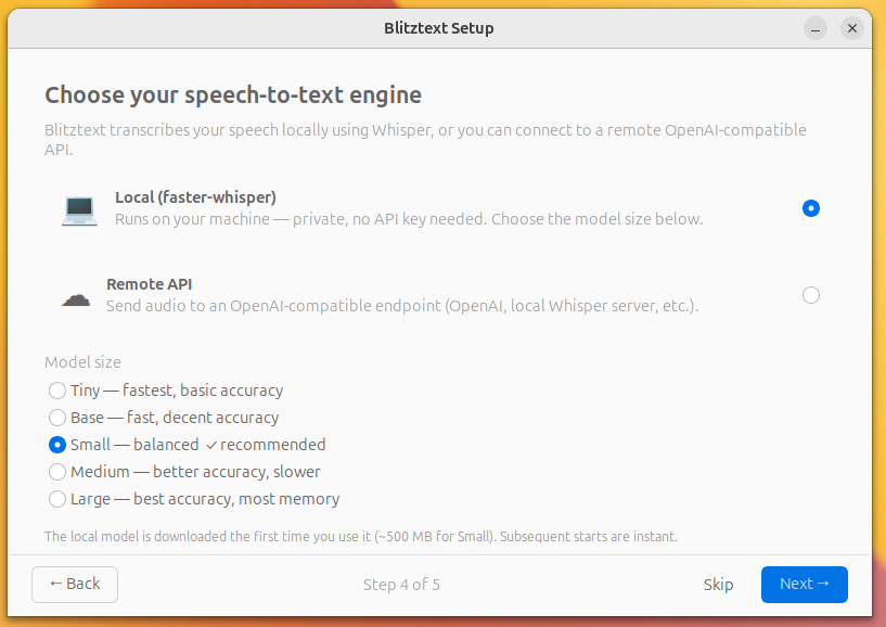 Setup — STT engine
