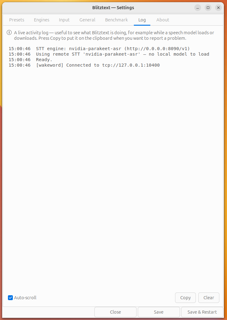 Log settings tab