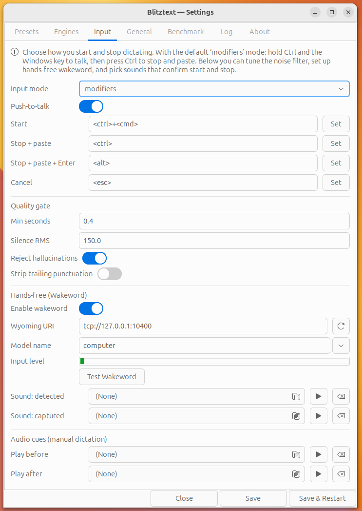 Input settings tab