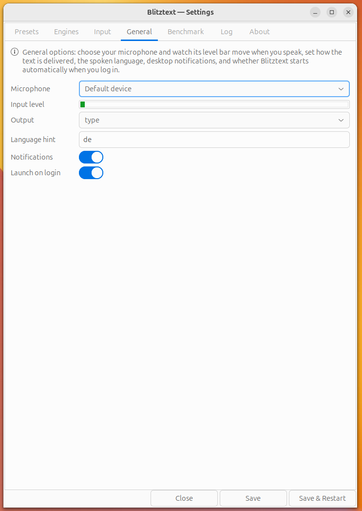 General settings tab