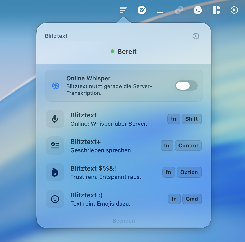 Blitztext online transcription mode