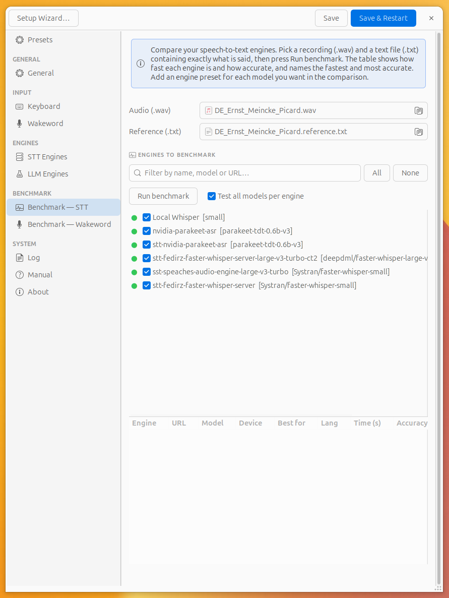 Benchmark — STT page