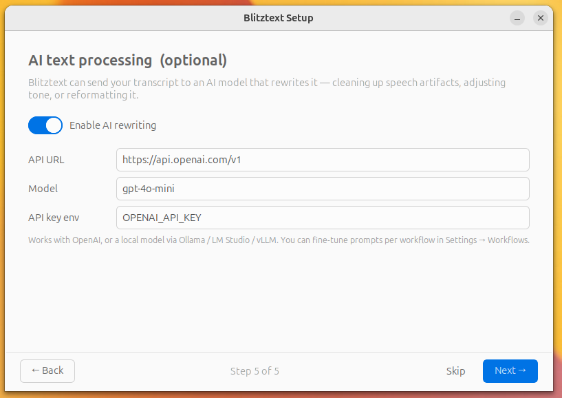 Setup — AI rewriting