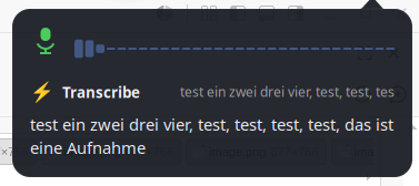 On-screen overlay showing transcription result